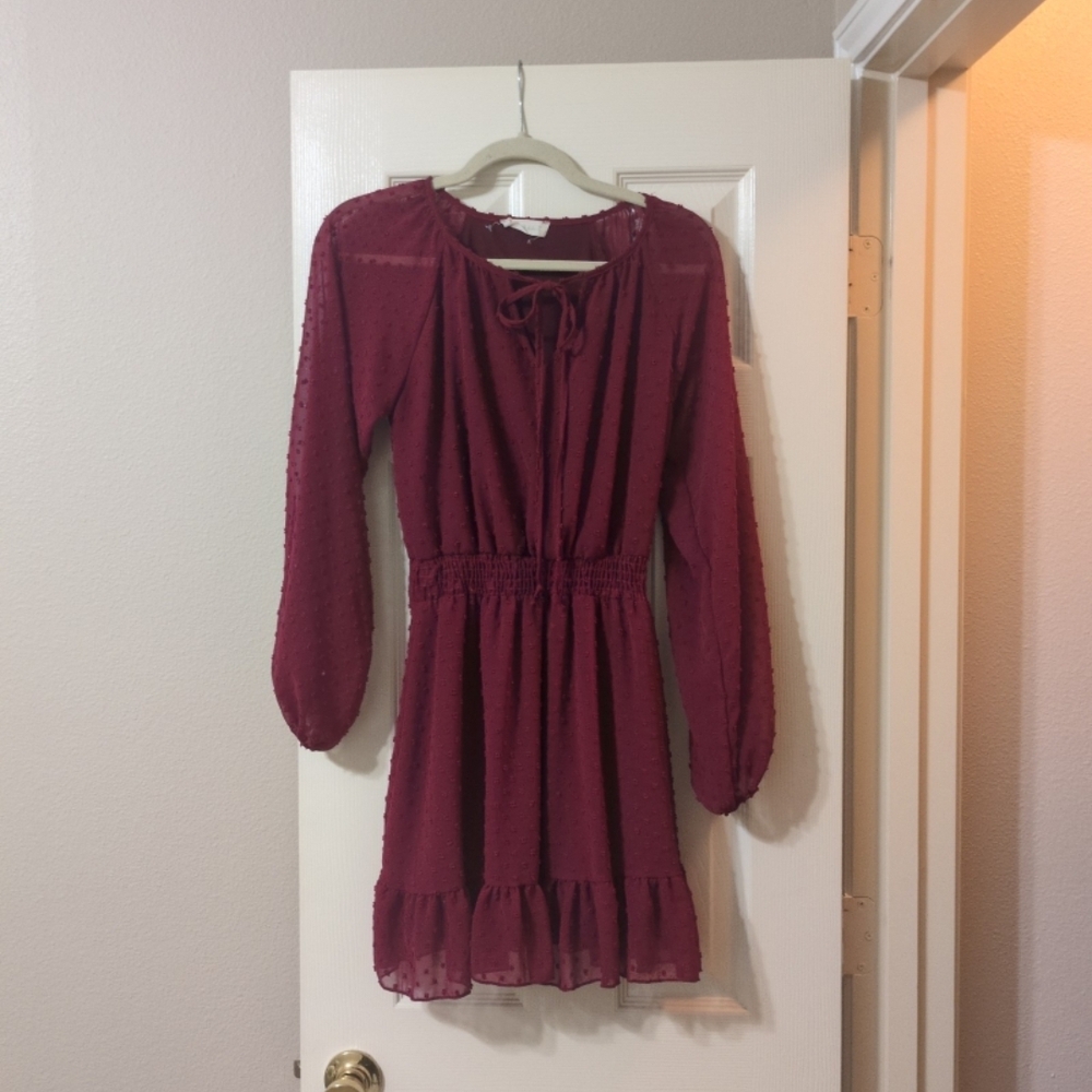Altar'd State Burgundy Dress with Long Sleeves